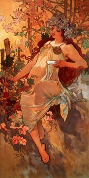 1896 年秋パネル チェコ アール ヌーボー独特のアルフォンス ミュシャ Oil Paintings